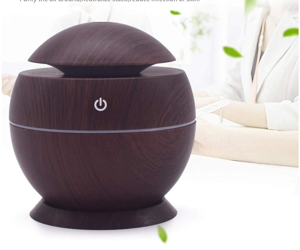 Gray Cat 1PCS, Small Portable 130ml USB Humidifier with Base Wood Grain for Small Room Desktop