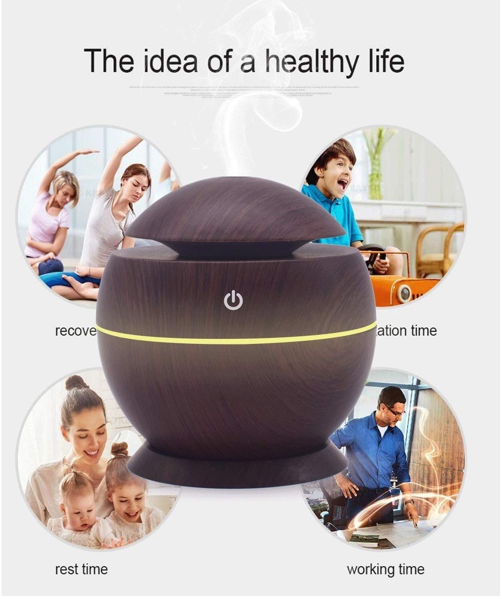 Gray Cat 1PCS, Small Portable 130ml USB Humidifier with Base Wood Grain for Small Room Desktop