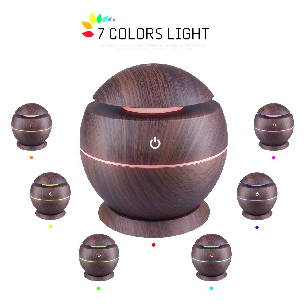 Gray Cat 1PCS, Small Portable 130ml USB Humidifier with Base Wood Grain for Small Room Desktop