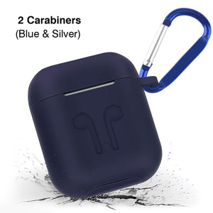 cuauco Airpods Cubierta Impermeable de Goma silícica, 2 Airpods Cuerdas de Guarda,2 Pares Airpods Gancho para la Oreja,2 Nudo para el Montañismo,1 Watch Holder,1 Caja de Guarda (9 en 1)(azúl Oscuro)