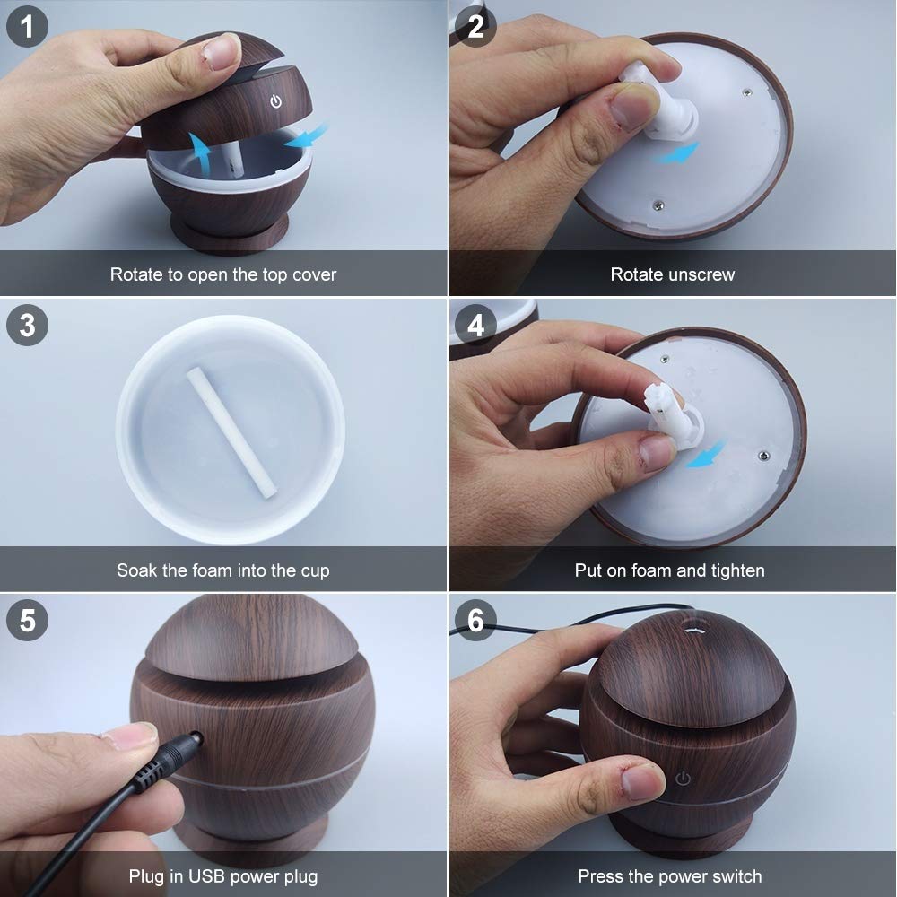 Gray Cat 1PCS, Small Portable 130ml USB Humidifier with Base Wood Grain for Small Room Desktop