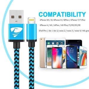 Cable iPhone [MFi Certificado] Cable Lightning 1.8M [3 Pack] Trenzado de Cargador iPhone Compatible con iPhone X 8 8 Plus 7 7 Plus 6s 6s Plus 6 6 Plus (Azul, Verde, Naranja)