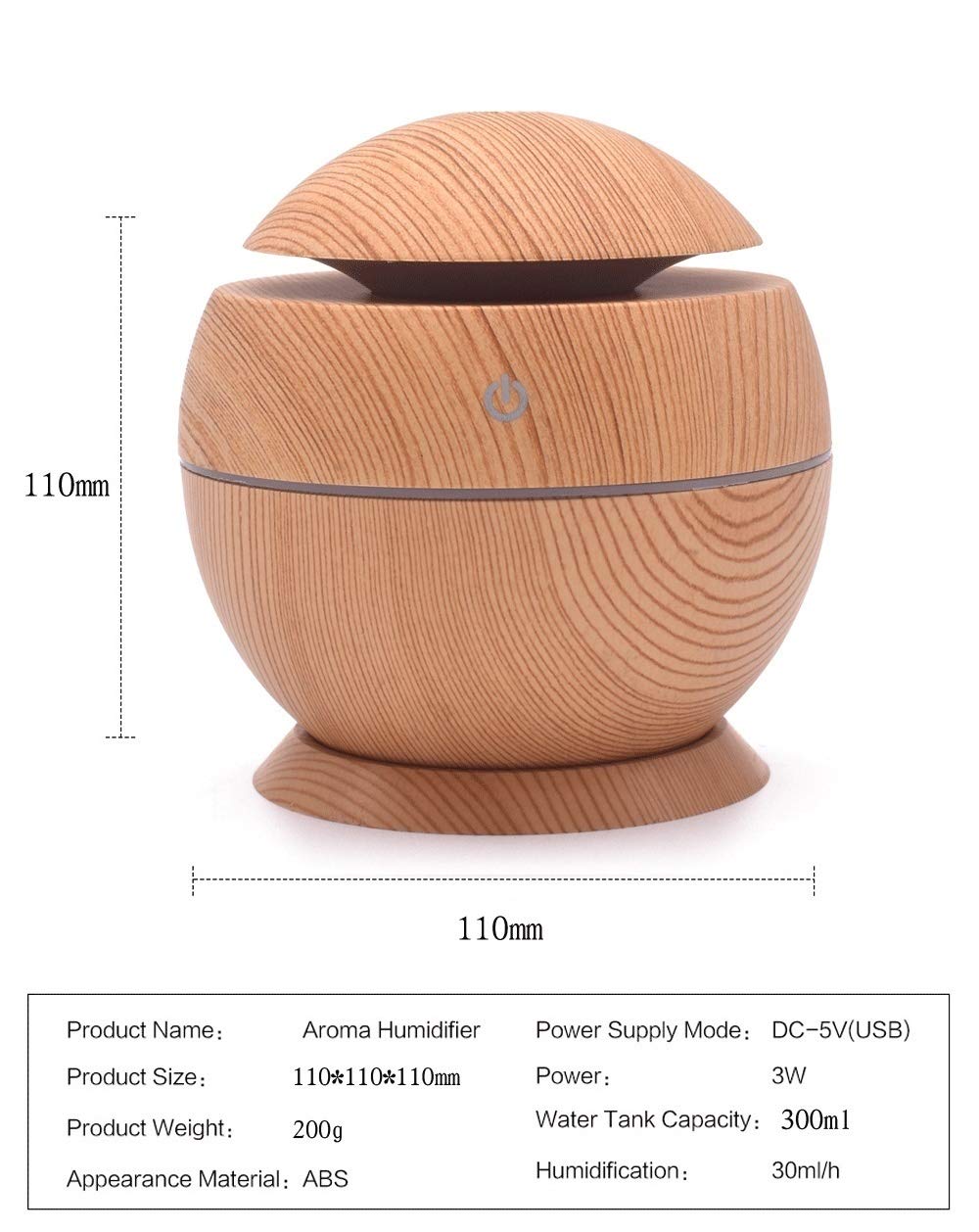 Gray Cat 1PCS, Small Portable 130ml USB Humidifier with Base Wood Grain for Small Room Desktop