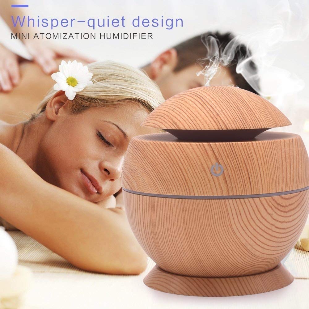 Gray Cat 1PCS, Small Portable 130ml USB Humidifier with Base Wood Grain for Small Room Desktop