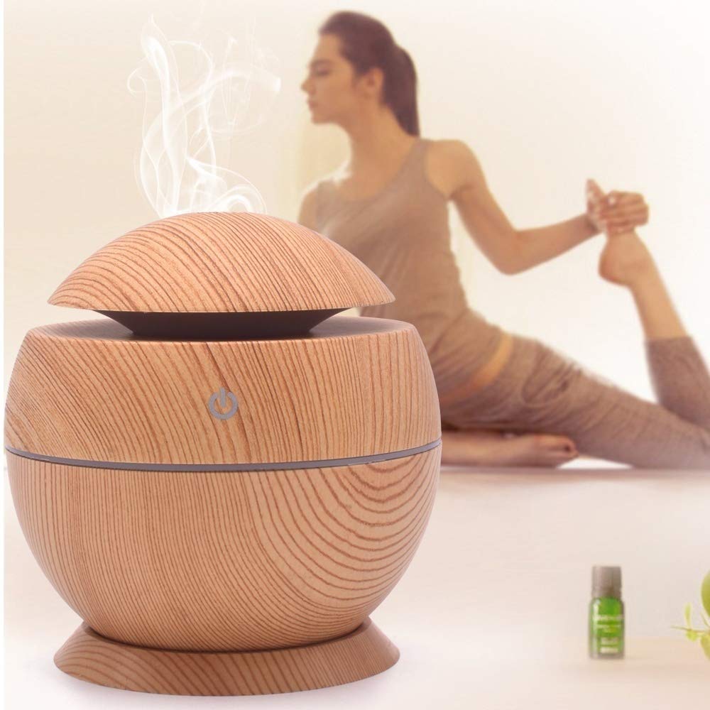 Gray Cat 1PCS, Small Portable 130ml USB Humidifier with Base Wood Grain for Small Room Desktop