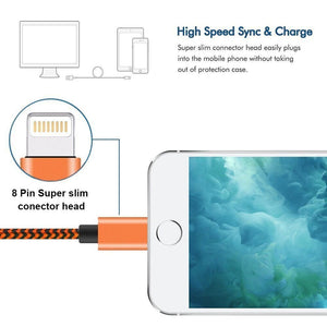 Cable iPhone [MFi Certificado] Cable Lightning 1.8M [3 Pack] Trenzado de Cargador iPhone Compatible con iPhone X 8 8 Plus 7 7 Plus 6s 6s Plus 6 6 Plus (Azul, Verde, Naranja)