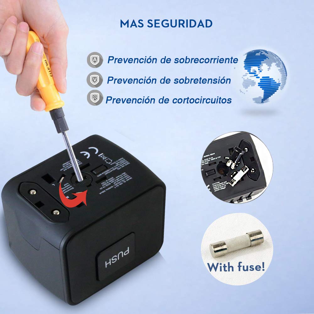 NIERBO Adaptador de Viaje Internacional, Todo en uno Cargador Universal de Adaptador Enchufe, 3 Puertos USB y 1 Tipo C, para el Reino Unido Estados Unidos Australia Europa y Asia(+160 países)
