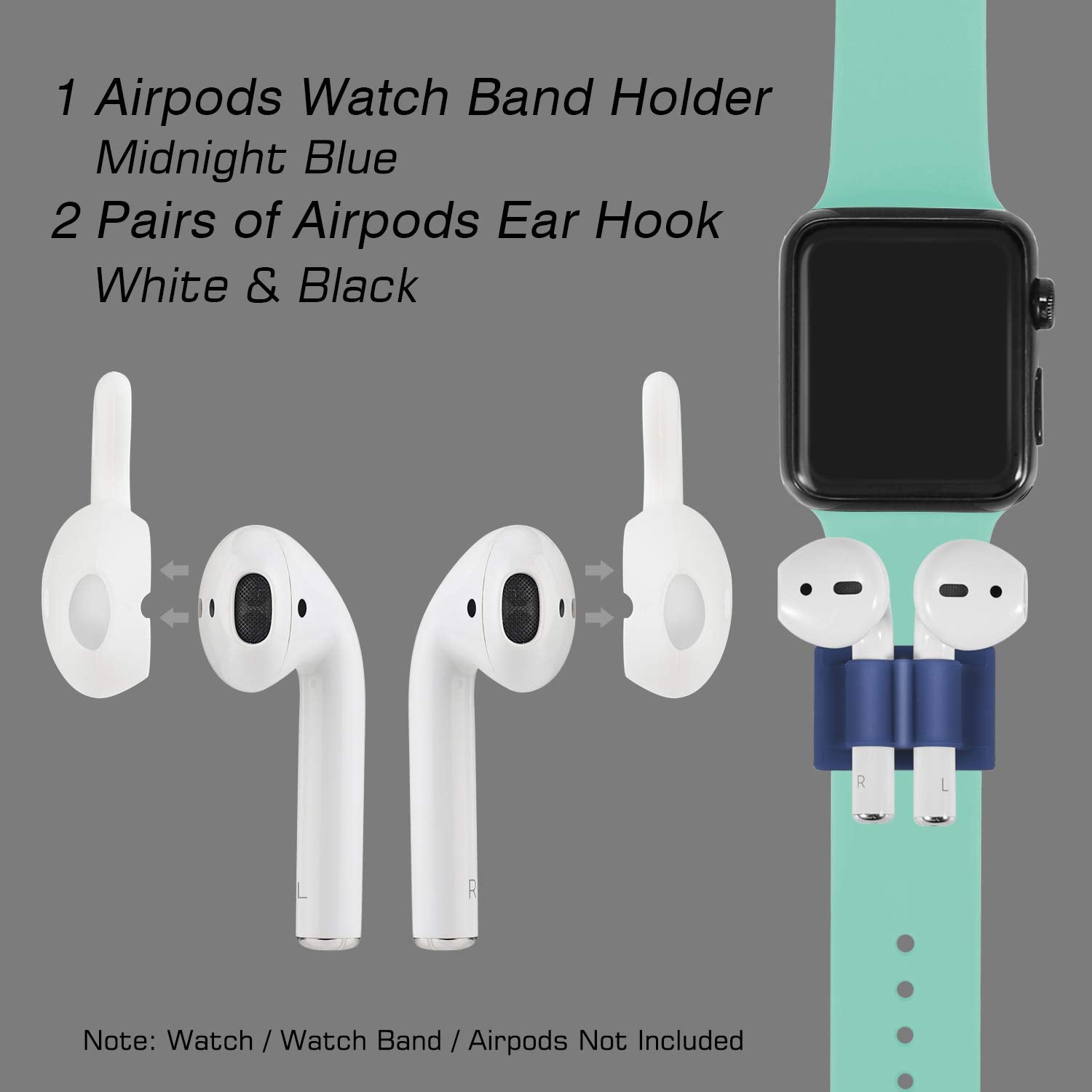 cuauco Airpods Cubierta Impermeable de Goma silícica, 2 Airpods Cuerdas de Guarda,2 Pares Airpods Gancho para la Oreja,2 Nudo para el Montañismo,1 Watch Holder,1 Caja de Guarda (9 en 1)(azúl Oscuro)