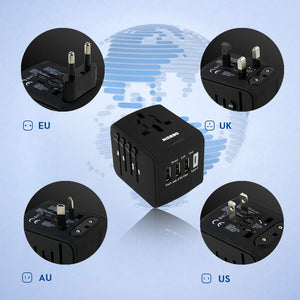 NIERBO Adaptador de Viaje Internacional, Todo en uno Cargador Universal de Adaptador Enchufe, 3 Puertos USB y 1 Tipo C, para el Reino Unido Estados Unidos Australia Europa y Asia(+160 países)