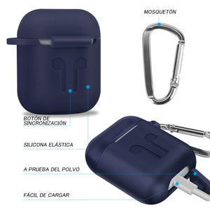 cuauco Airpods Cubierta Impermeable de Goma silícica, 2 Airpods Cuerdas de Guarda,2 Pares Airpods Gancho para la Oreja,2 Nudo para el Montañismo,1 Watch Holder,1 Caja de Guarda (9 en 1)(azúl Oscuro)