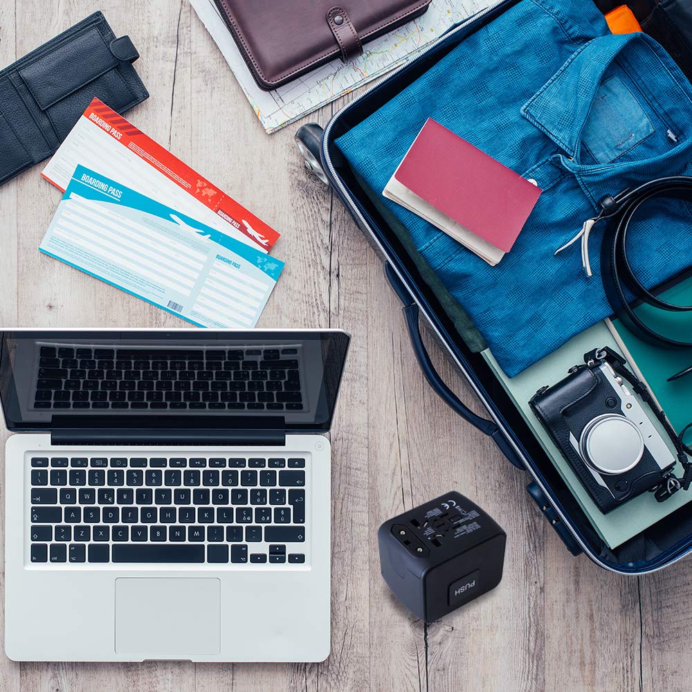 NIERBO Adaptador de Viaje Internacional, Todo en uno Cargador Universal de Adaptador Enchufe, 3 Puertos USB y 1 Tipo C, para el Reino Unido Estados Unidos Australia Europa y Asia(+160 países)
