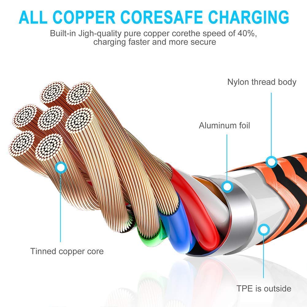 Cable iPhone [MFi Certificado] Cable Lightning 1.8M [3 Pack] Trenzado de Cargador iPhone Compatible con iPhone X 8 8 Plus 7 7 Plus 6s 6s Plus 6 6 Plus (Azul, Verde, Naranja)