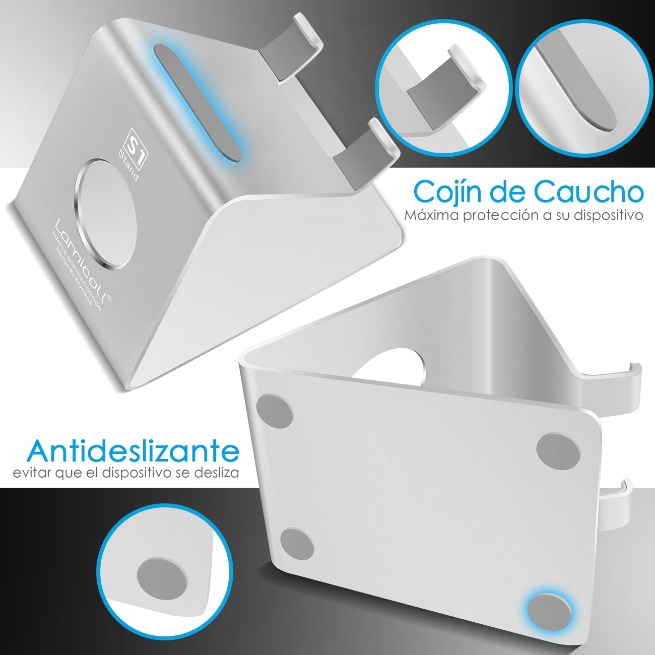 Soporte Celular, Lamicall Base Para Celular Móvil Telefono : Accesorios Base para Celular for Phone X Xs Max XR 8 7 6 Plus,Samsung s9 s8 s8s Plus edge,Huawei P20 Lite pro Nova 3 Mate 10 Lite,Xiaomi Mi 8 Band 3 a2 lite Redmi Note 5 -Plata